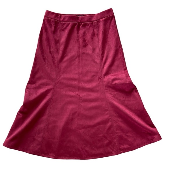 NWT Jason Wu | Women’s Burgundy Faux Suede A-Line Elastic Waist Midi Skirt Sz S - Picture 2 of 12